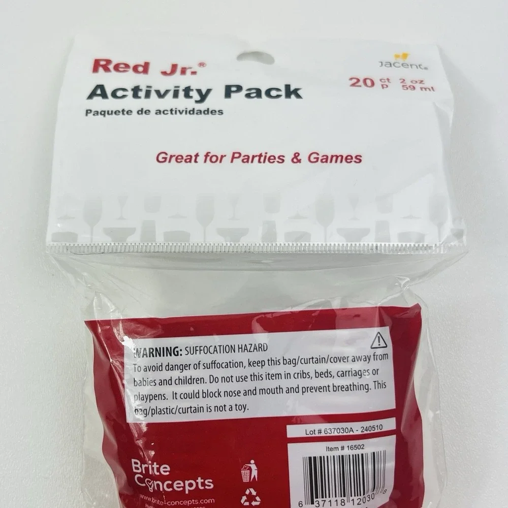 Red Jr Activity Pack 20ct Mini Cups 4 Mini Ping Pong Balls Party Game Set